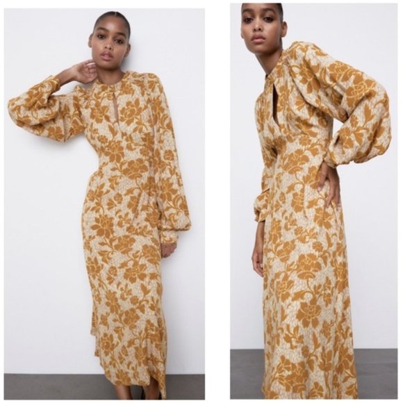zara yellow dress long sleeve Zara W/B Collection Size Medium Mustard Yellow Midi Dress Long Sleeve Pencil